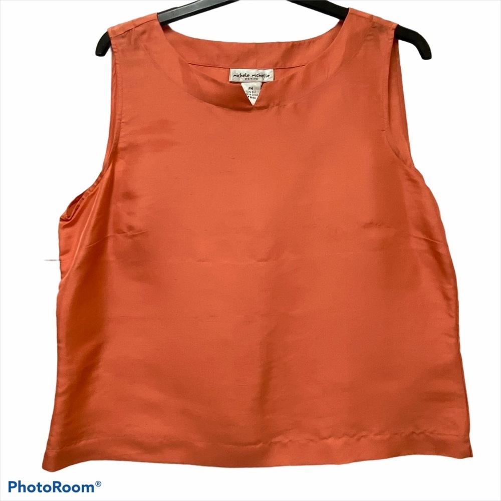 Michele Michelle 100% Silk Tangerine Sleeveless Top